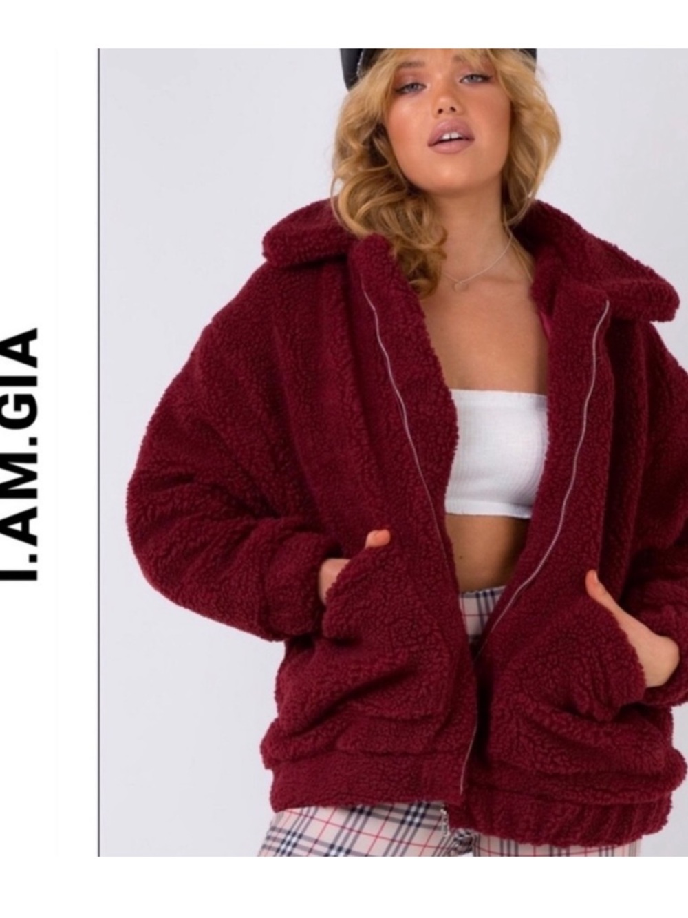 I.AM.GIA Wine Red Teddy Jacket with Zip